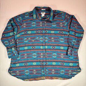 Ariat Multicolor Southwestern Stripe Button-Up Shirt - Teal, Maroon, Yellow